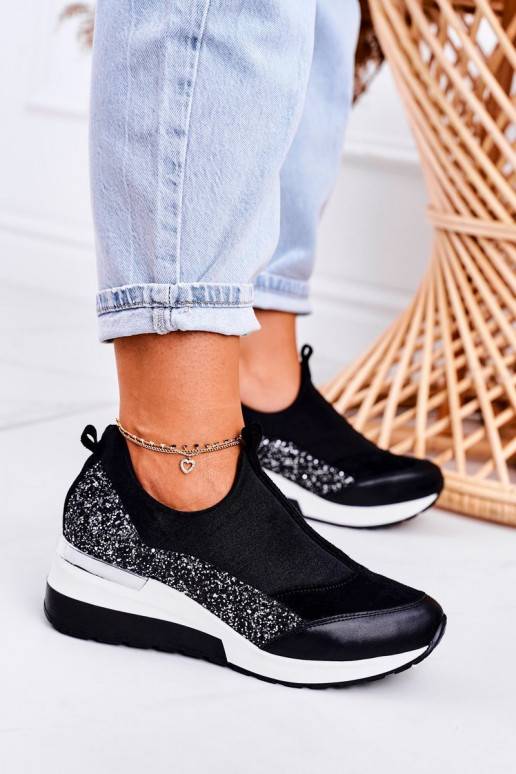   Dabīgas ādas Sneakers modeļa apavi ar platformu melnas krāsas Sudraba krāsas Frances