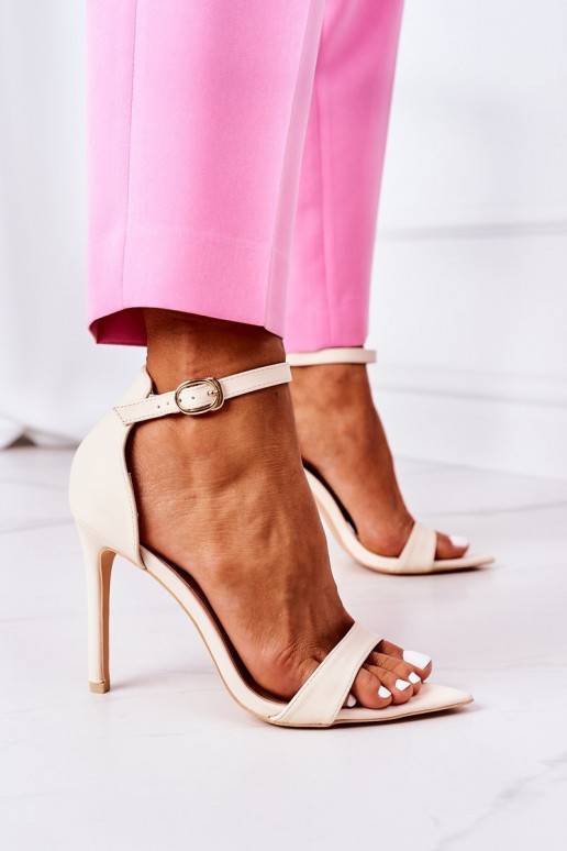 Eleganta stila sandales ar papēdi Lu Boo smilšu krāsas