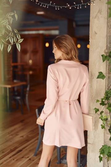 Eleganta kleita  ar kreklam līdzīgu apkakli rozā nokrāsa 2