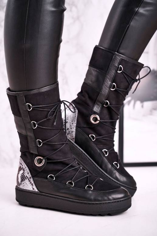 sniega apavi zamšādas ar kažokādu Laura Messi melnas krāsas 2054