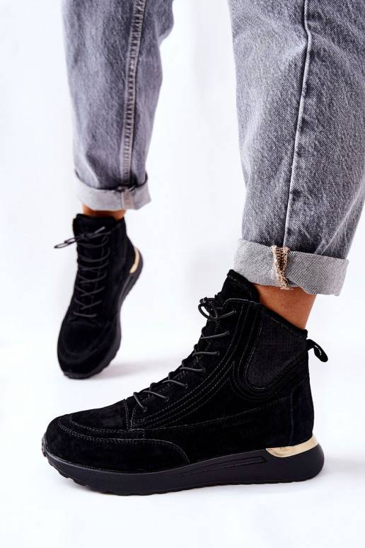  zamšādas Sportiska stila Sneakers modeļa apavi melnas krāsas Chocci