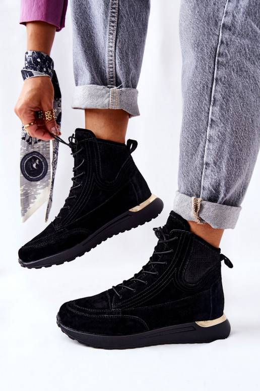  zamšādas Sportiska stila Sneakers modeļa apavi melnas krāsas Chocci