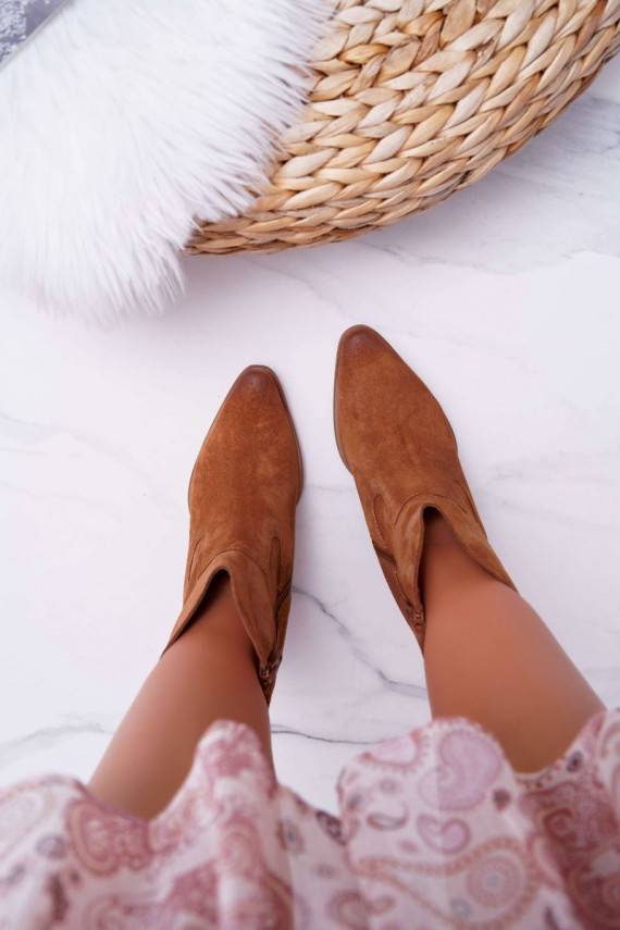 Sieviešu puszābaki ar papēdi no dabīgas ādas Brūnas krāsas Nicole 2433