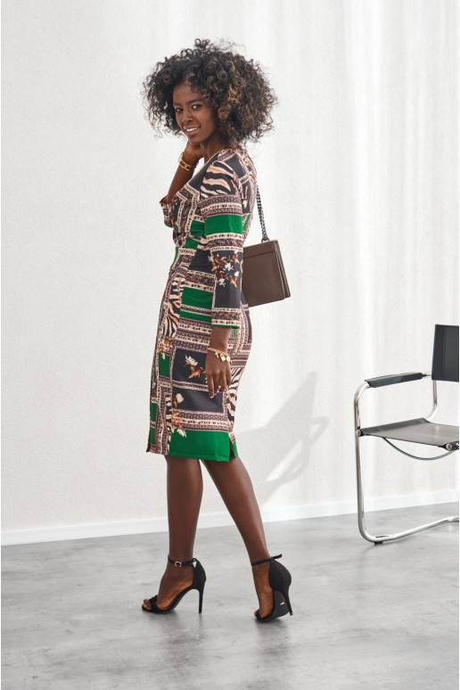 Kleita ar saboztu rakstu midi ar rakstiem zaļš 30530 Kleita ar saboztu rakstu midi ar rakstiem zaļš 30530