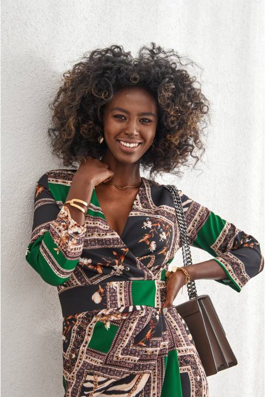 Kleita ar saboztu rakstu midi ar rakstiem zaļš 30530 Kleita ar saboztu rakstu midi ar rakstiem zaļš 30530