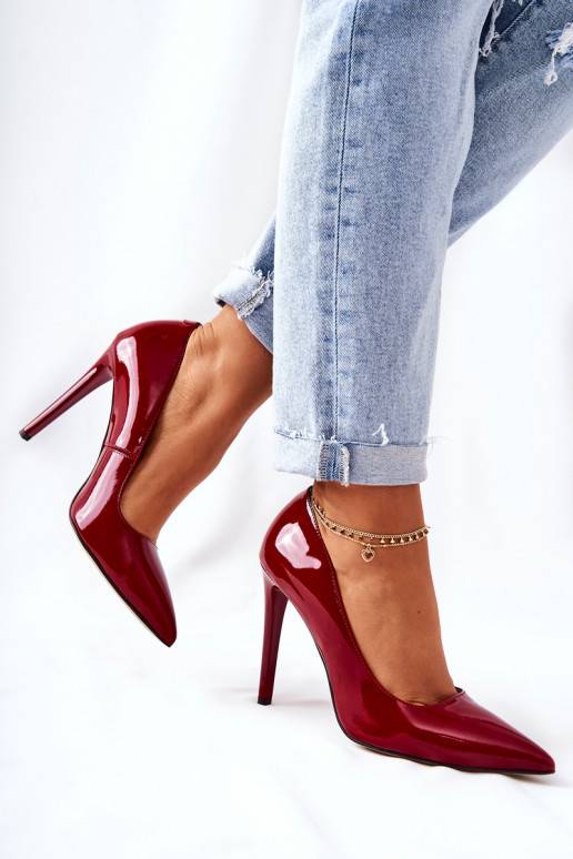 Laque augstpapēžu kurpes Apavi ar spicu purngalu Monnari 0220-005 sarkanas krāsas