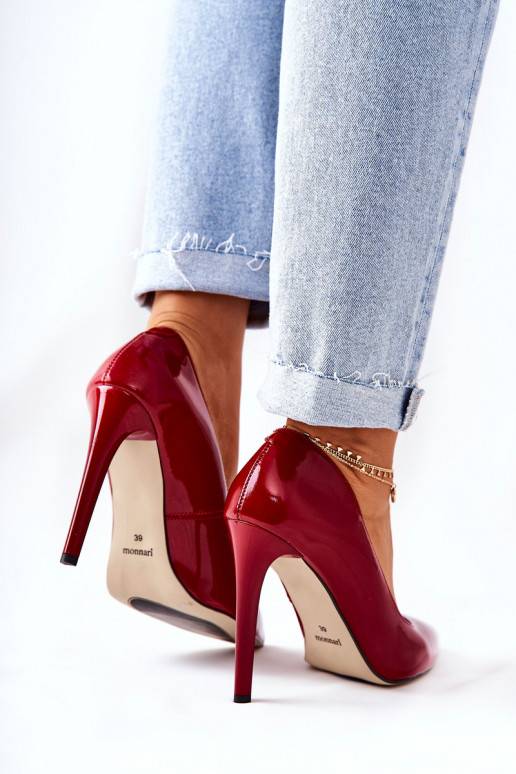 Laque augstpapēžu kurpes Apavi ar spicu purngalu Monnari 0220-005 sarkanas krāsas