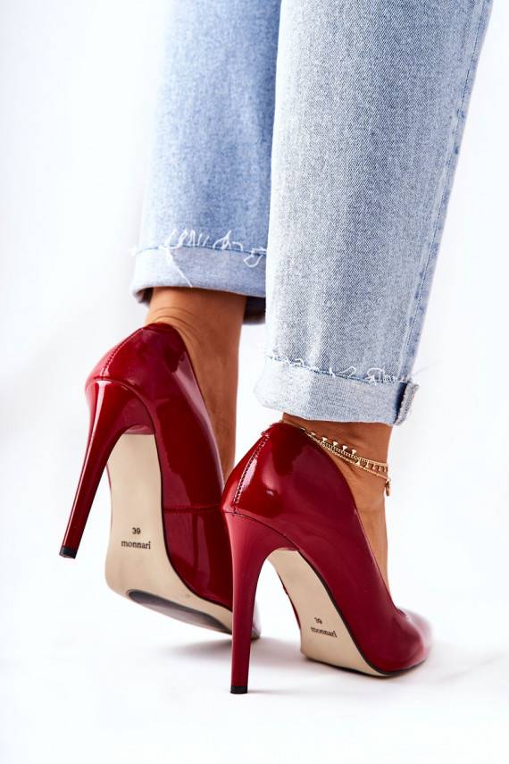 Laque augstpapēžu kurpes Apavi ar spicu purngalu Monnari 0220-005 sarkanas krāsas
