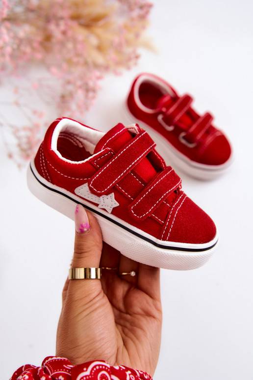 Klasiska modeļa Sporta apavi Bērnu apavi ar lipīgām aizdarēm sarkanas krāsas Phiris