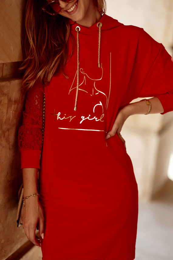 Kokvilnas kleita  ar gipura piedurknēm sarkans