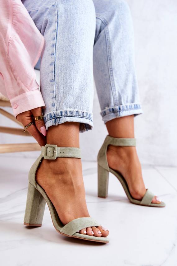 zamšādas sandales ar papēdi zaļas krāsas Jacqueline