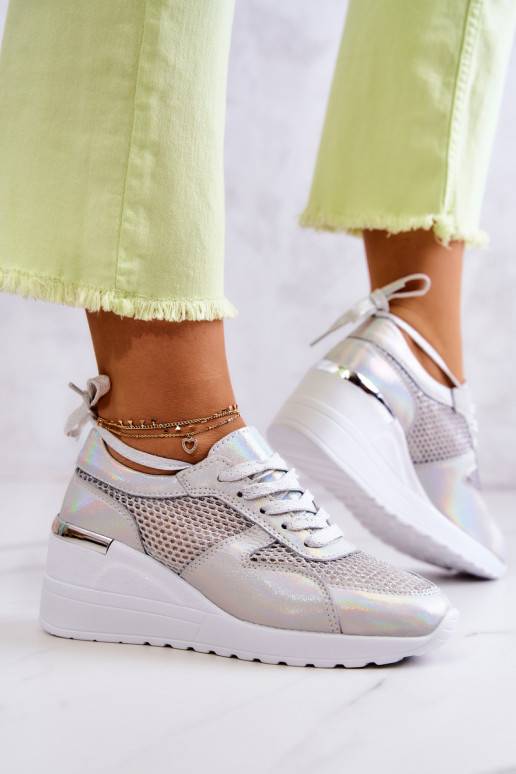 Sneakers modeļa apavi ar tīkliņu S.Barski Sudraba krāsas