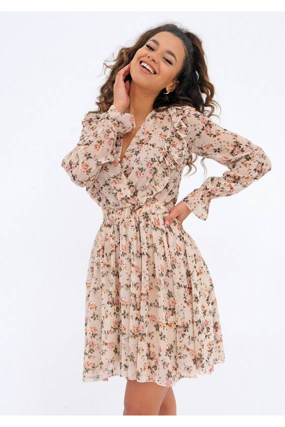 Šifona mini kleita bēšā krāsā