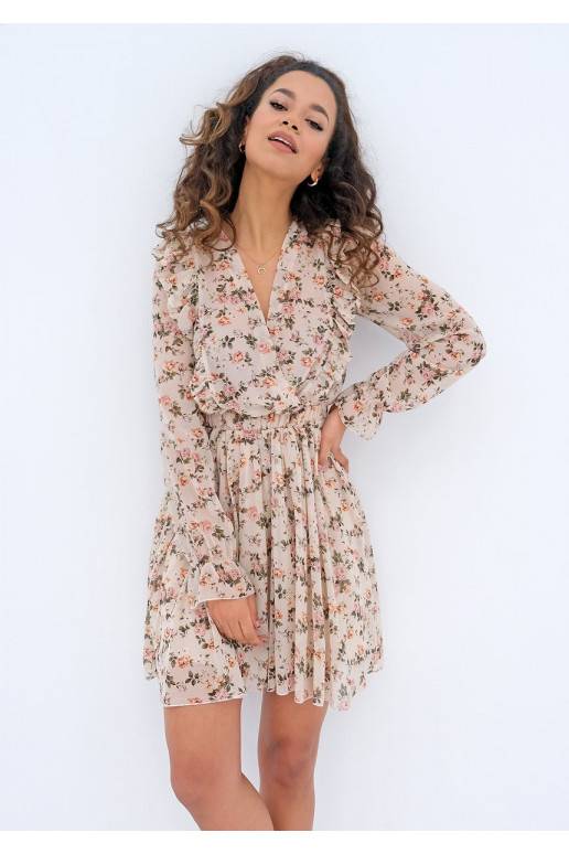 Šifona mini kleita bēšā krāsā