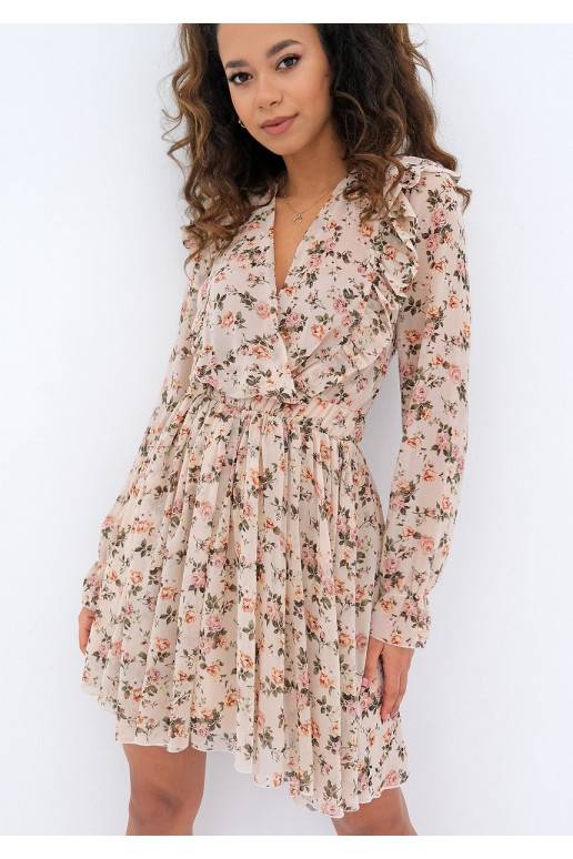 Šifona mini kleita bēšā krāsā