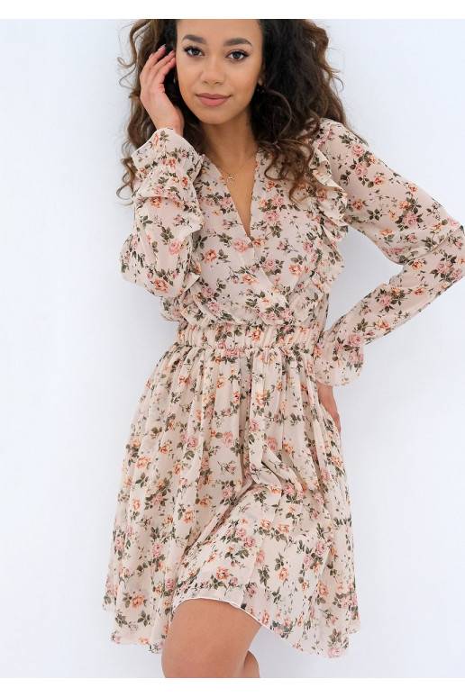 Šifona mini kleita bēšā krāsā