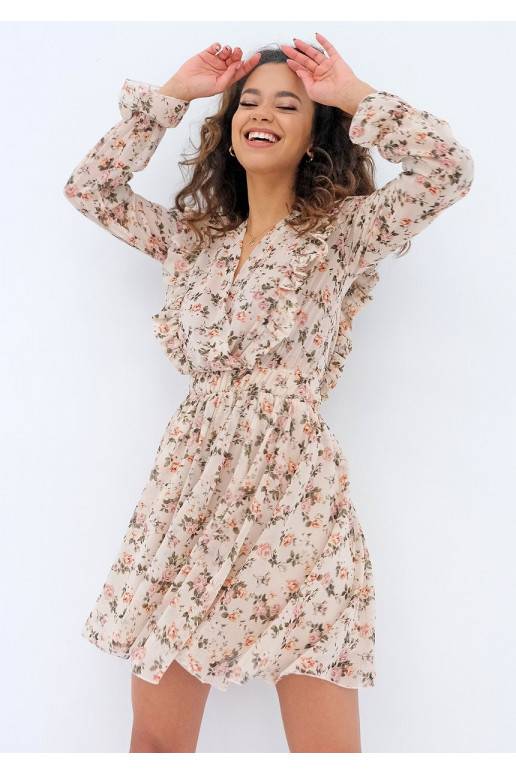 Šifona mini kleita bēšā krāsā