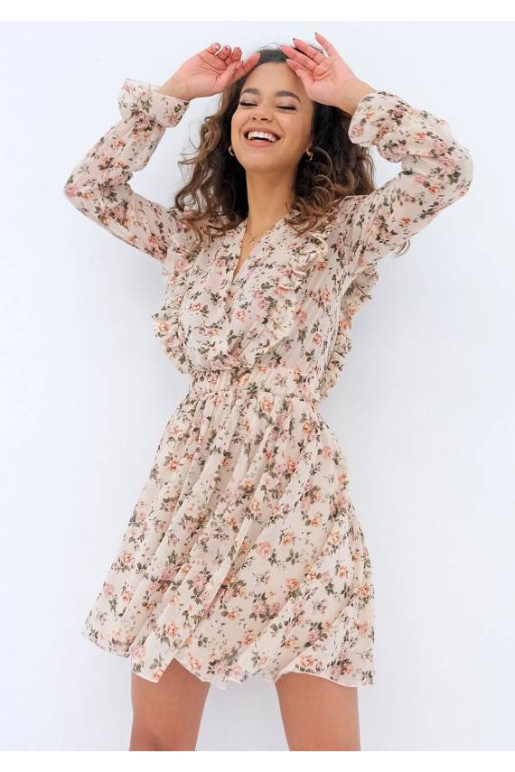 Šifona mini kleita bēšā krāsā