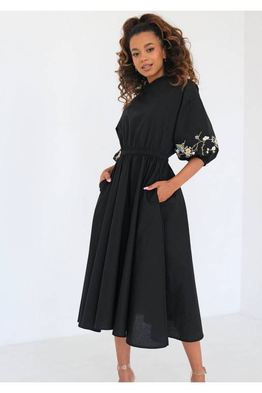 Mabel - midi kleita ar stilīgām detaļām melnā krāsā