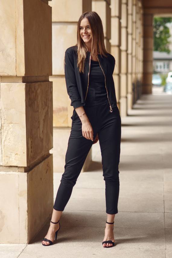 Sieviešu trīsdaļīgs kokvilnas komplekts melnā krāsā