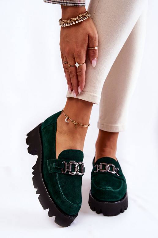 zamšādas apavi ar ornamentiem Laura Messi 2489 Zaļas krāsas