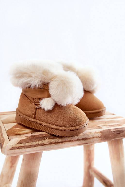 Bērnu apavi  siltināti Sieviešu puszābaki sniega apavi brūnas krāsas-baltas krāsas Roofy