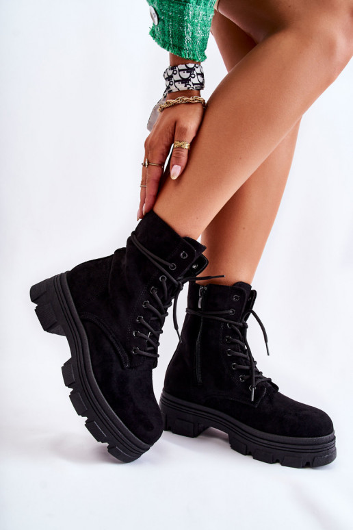 zamšādas Sieviešu puszābaki ar rāvējslēdzējiem melnas krāsas Marley