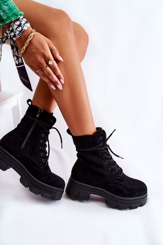 zamšādas Sieviešu puszābaki ar rāvējslēdzējiem melnas krāsas Marley