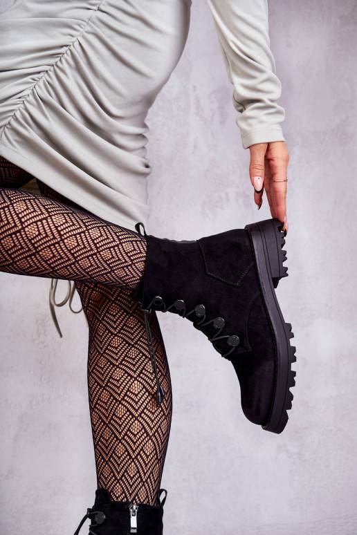   zamšādas siltināti Sieviešu puszābaki ar elastīgu aizdari melnas krāsas Helia