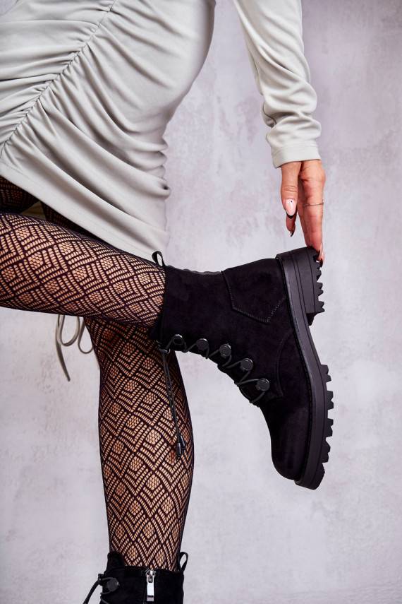   zamšādas siltināti Sieviešu puszābaki ar elastīgu aizdari melnas krāsas Helia