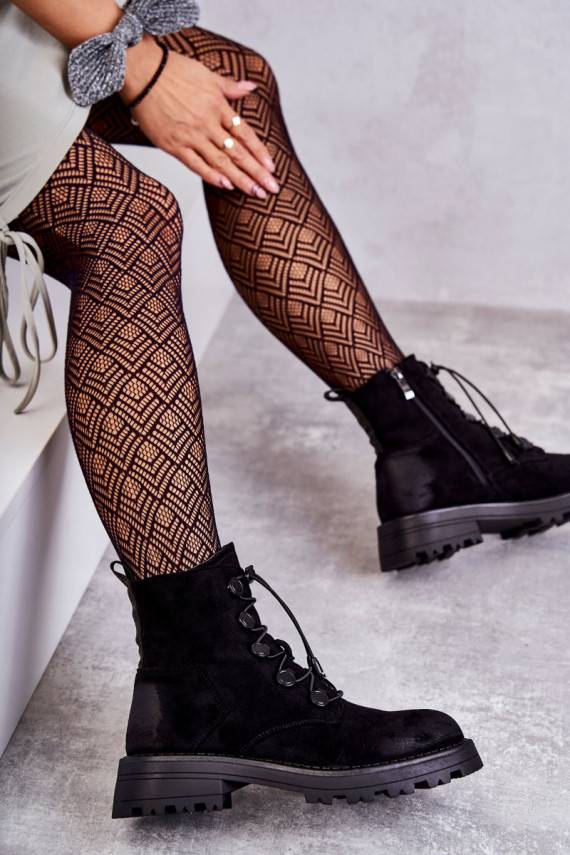   zamšādas siltināti Sieviešu puszābaki ar elastīgu aizdari melnas krāsas Helia