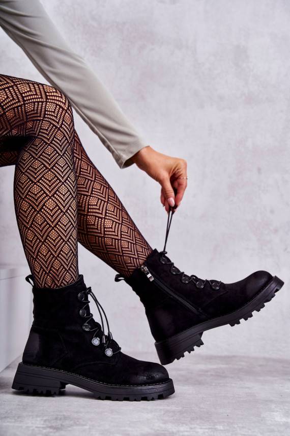   zamšādas siltināti Sieviešu puszābaki ar elastīgu aizdari melnas krāsas Helia