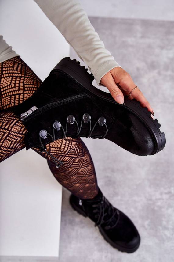   zamšādas siltināti Sieviešu puszābaki ar elastīgu aizdari melnas krāsas Helia