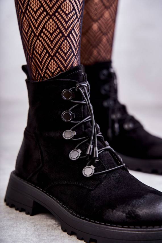   zamšādas siltināti Sieviešu puszābaki ar elastīgu aizdari melnas krāsas Helia