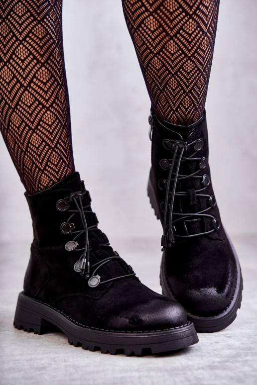   zamšādas siltināti Sieviešu puszābaki ar elastīgu aizdari melnas krāsas Helia