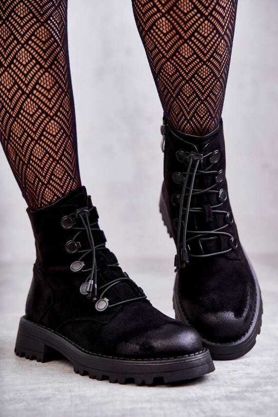   zamšādas siltināti Sieviešu puszābaki ar elastīgu aizdari melnas krāsas Helia