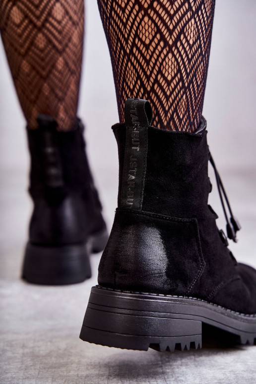   zamšādas siltināti Sieviešu puszābaki ar elastīgu aizdari melnas krāsas Helia