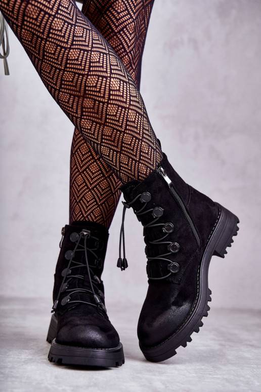   zamšādas siltināti Sieviešu puszābaki ar elastīgu aizdari melnas krāsas Helia