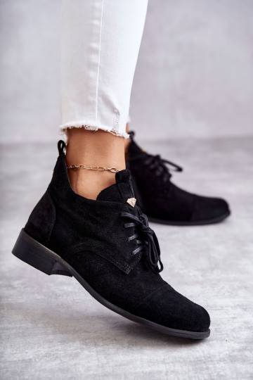 zamšādas Sieviešu puszābaki  šņorējami Nicole 2781 melnas krāsas