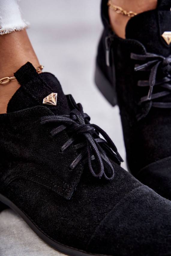 zamšādas Sieviešu puszābaki  šņorējami Nicole 2781 melnas krāsas