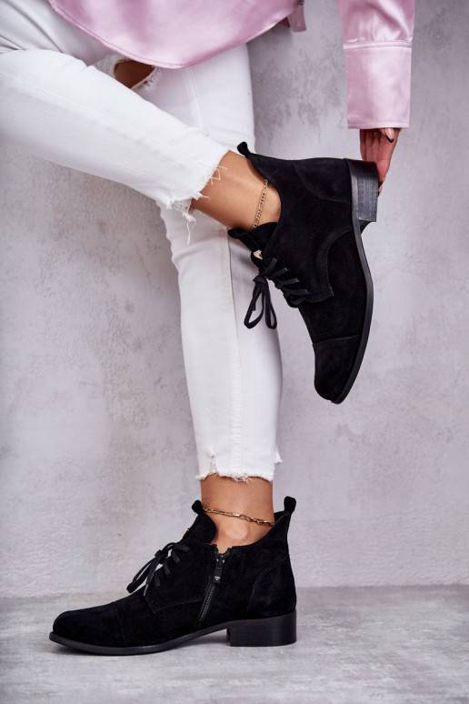 zamšādas Sieviešu puszābaki  šņorējami Nicole 2781 melnas krāsas zamšādas Sieviešu puszābaki  šņorējami Nicole 2781 melnas krāsas