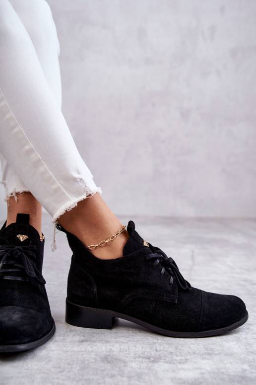 zamšādas Sieviešu puszābaki  šņorējami Nicole 2781 melnas krāsas zamšādas Sieviešu puszābaki  šņorējami Nicole 2781 melnas krāsas