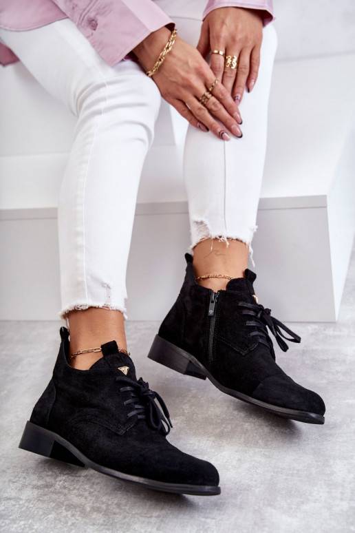 zamšādas Sieviešu puszābaki  šņorējami Nicole 2781 melnas krāsas zamšādas Sieviešu puszābaki  šņorējami Nicole 2781 melnas krāsas