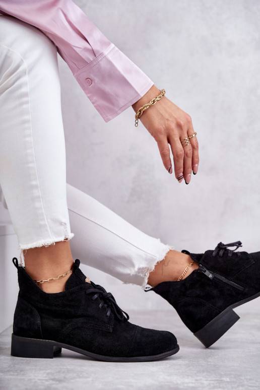 zamšādas Sieviešu puszābaki  šņorējami Nicole 2781 melnas krāsas zamšādas Sieviešu puszābaki  šņorējami Nicole 2781 melnas krāsas