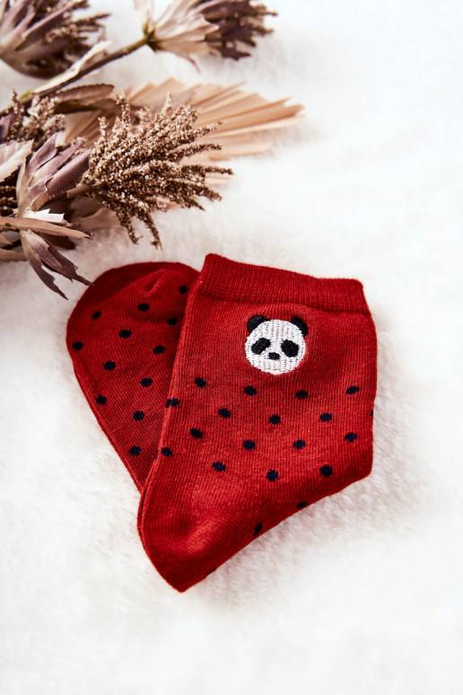 Bērnu apavi Skarpetki ar punktiņiem Panda sarkanas krāsas