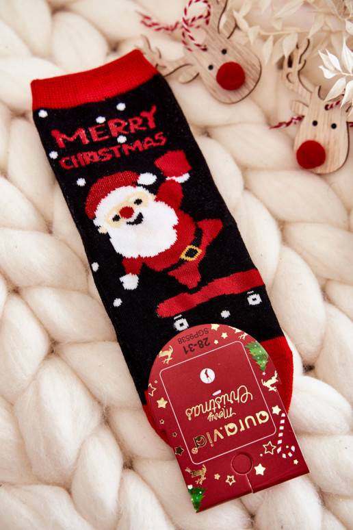 Bērnu apavi Skarpetki "Merry Christmas" Santa Claus -sarkanas krāsas