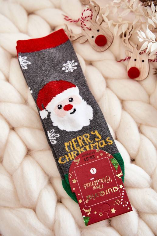 Bērnu apavi Skarpetki "Merry Christmas" Santa Claus Pelēkas krāsas-Zaļas krāsas