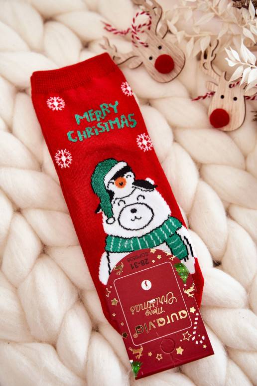 Bērnu apavi Skarpetki "Merry Christmas"  Polarny sarkanas krāsas