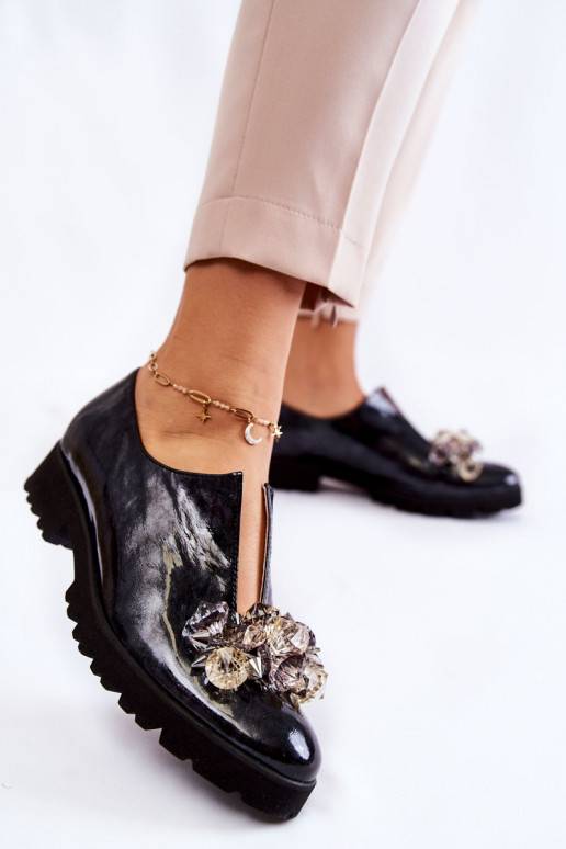 Eleganta stila Laque apavi ar ornamentiem -Pelēkas krāsas Cindy 