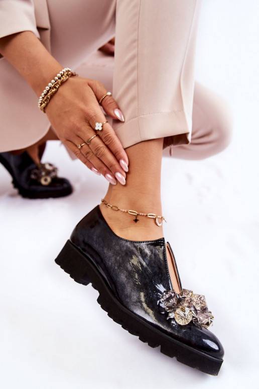 Eleganta stila Laque apavi ar ornamentiem -Pelēkas krāsas Cindy 